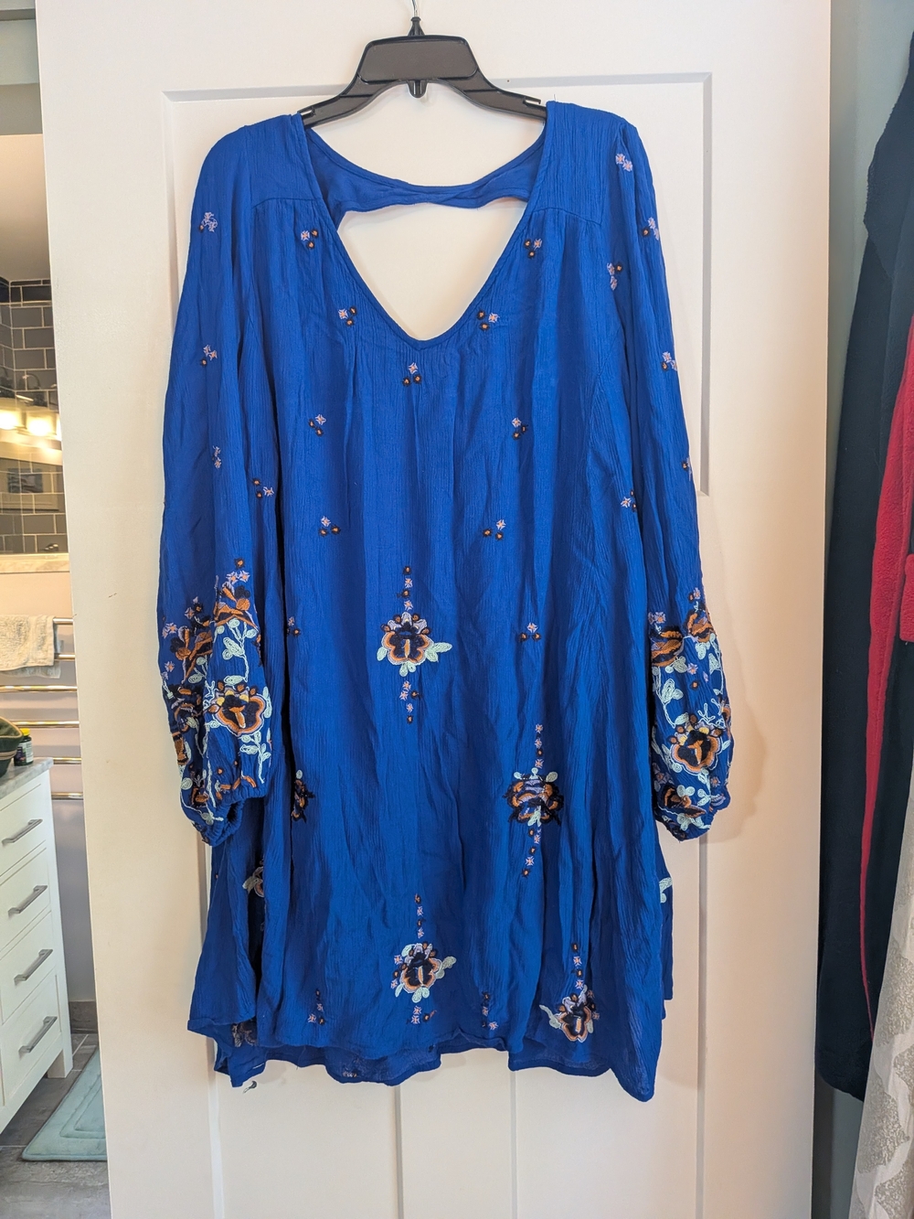 Anthropologie Royal Blue Embroidered Long-Sleeve Dress